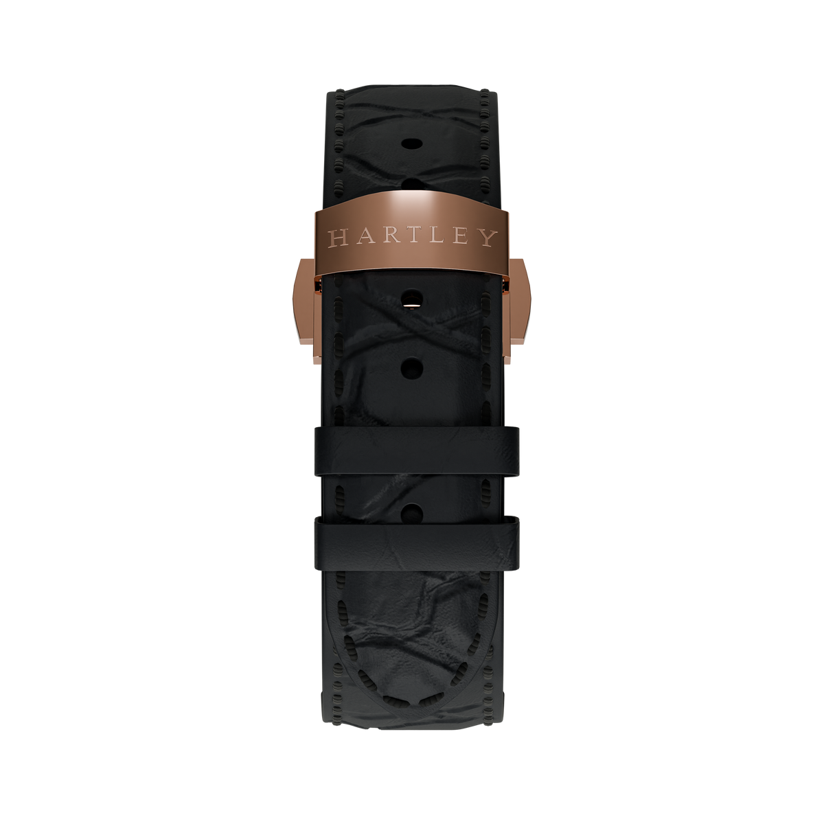 BLACK CROCODILE EMBOSSED LEATHER STRAP WITH ROSE GOLD BUCKLE